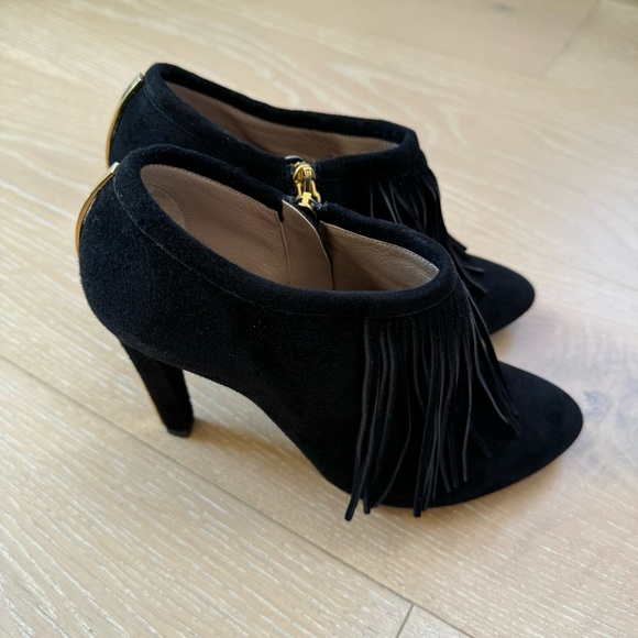 ⭐️Chloe⭐️Fringe Black Suede Leather High Heel Ankle Bootie Designer Women's 6 37 - Picture 5 of 15